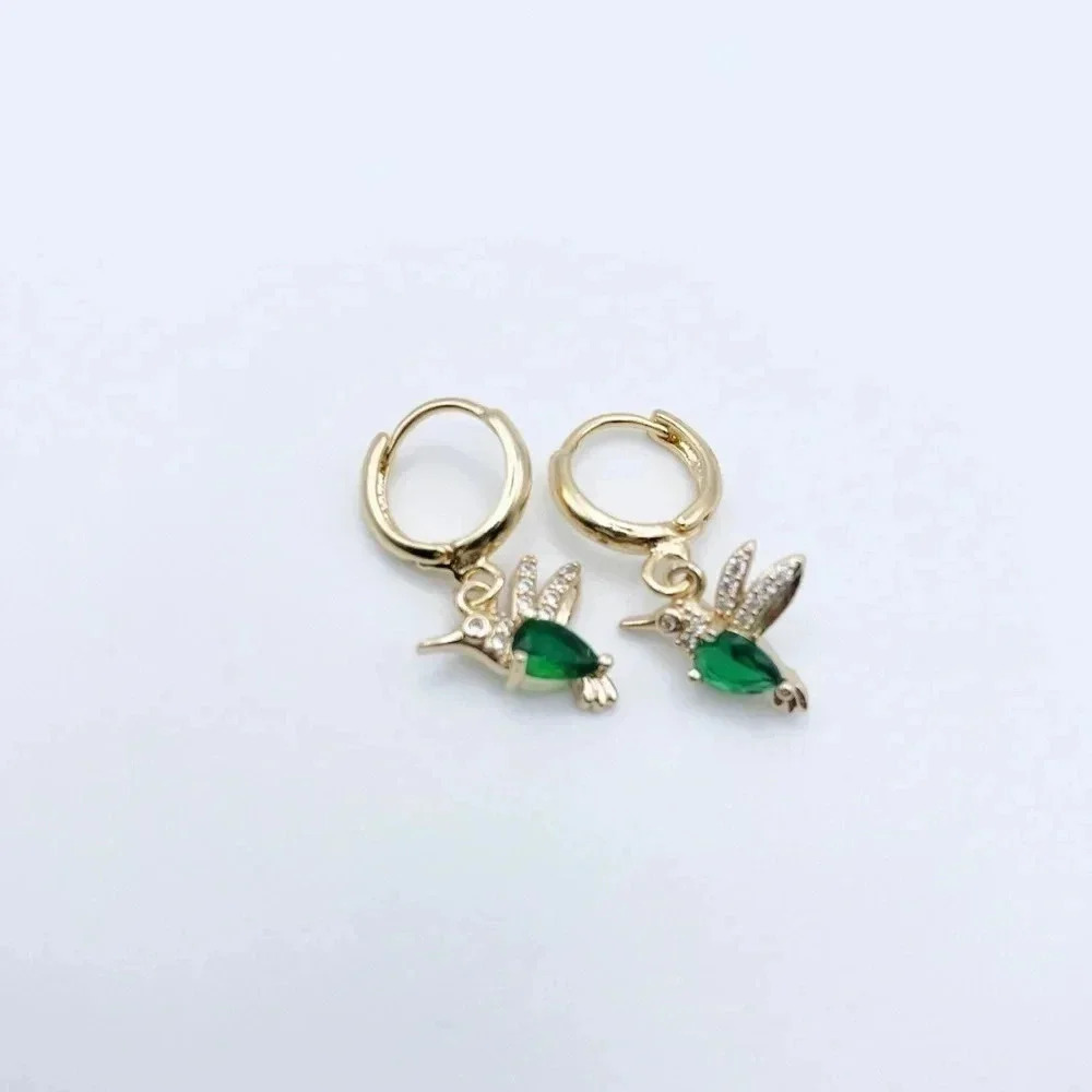 PETIT Green Bird Huggie Hoops Earrings - Picture 2 of 3